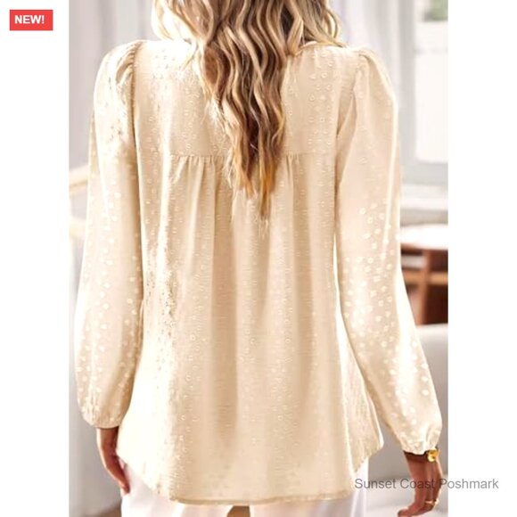 Swiss Dot Puff Sleeve Boho Top in Cream Crochet Lace Edges Coquette Spring New - Picture 3 of 7